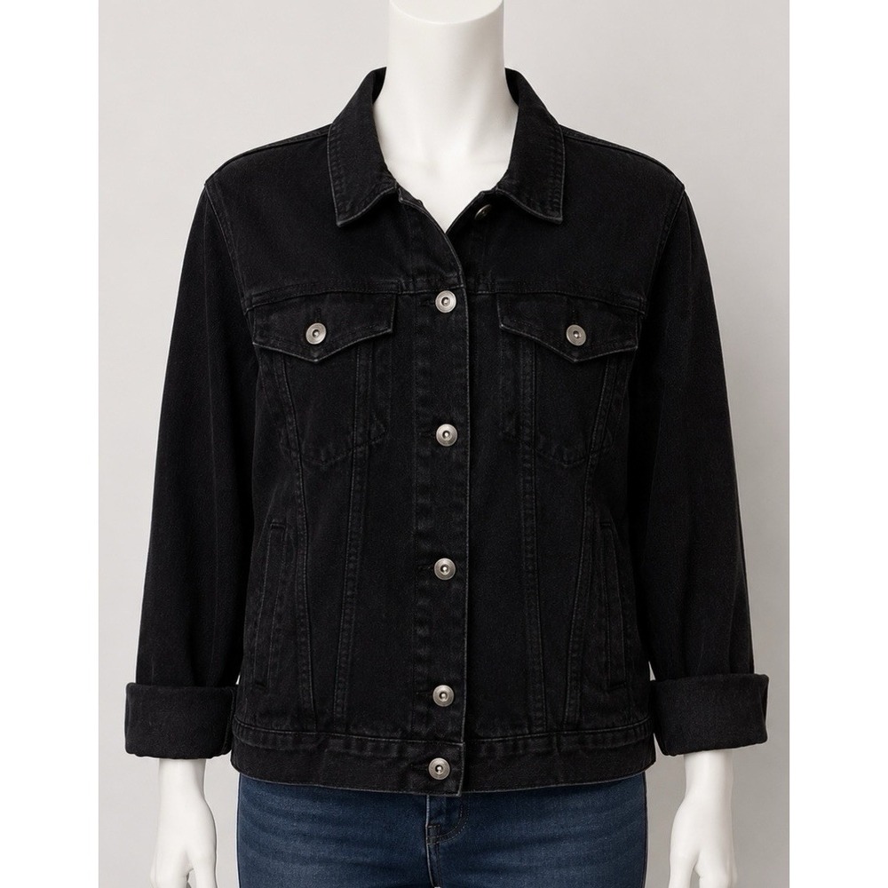 FOREVER 21 Unisex Men's Woman's Small Black Denim Jean Jacket Coat Trendy